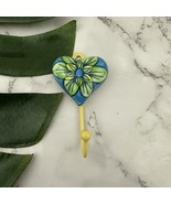 Vintage Y2k Wall Hook Blue Yellow Floral Ceramic Heart Meta Decor Keys - $17.81