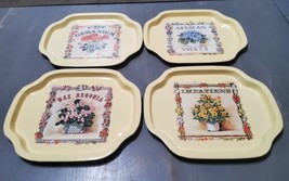 Vintage Mini Metal Tin Tole Ware Floral Snack Trays Set Of 4 1986 SNP Chicago - £18.43 GBP