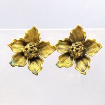 Elegant Flower Blossom Earrings, Gold Tone Vintage Clip On Floral Bloom - £25.05 GBP