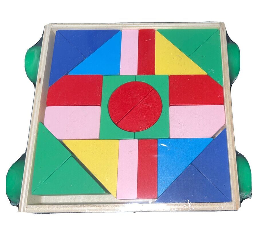 Learn & Play Colorful Wooden Building Blocks ~ 24 Count~ Pull Toy on Wheels~ New