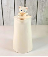 Vintage White Blue Eyed Cat Ceramic Creamer Pitcher Figural Kitty Handle... - $14.84