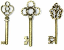 Skeleton Key Pendants Antiqued Bronze Assorted Steampunk Charms Set Bulk 30pcs - £17.85 GBP