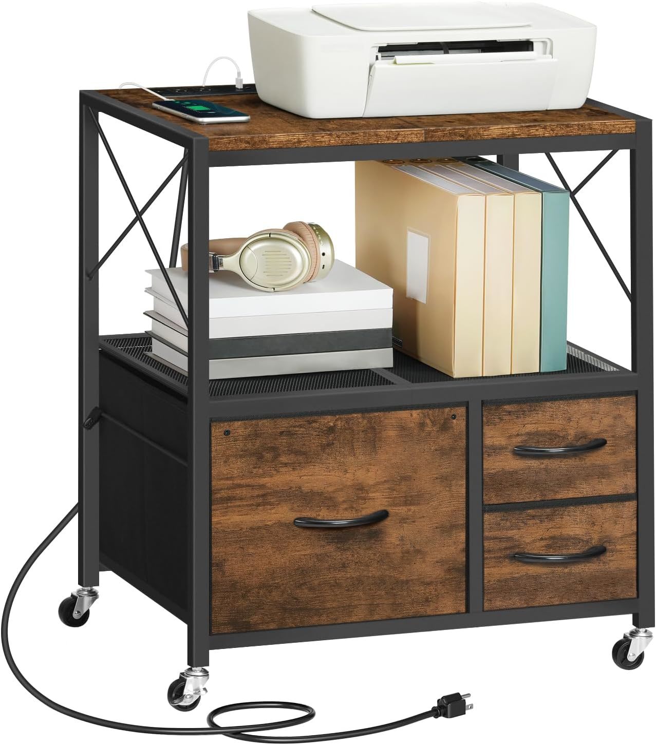 File Cabinet With Charging Station, 3 Drawer Lateral Filing Cabinet For ... - $70.99