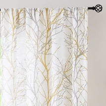 Fmfunctex White Semi-Sheer Yellow Curtains 96 Inches Long White Grey Branches - $42.99