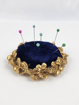 Vintage Gresco Pin Cushion Gold Tone &amp; Royal Blue Velvet Nice condition ... - £29.60 GBP