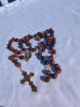 Earthfire Tiger’s Eye 8mm Glass Rosary – Gold Tone – Devotional Prayer B... - $29.69