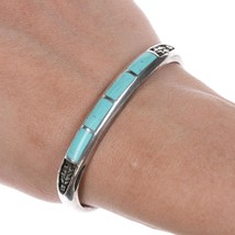 6.25&quot; Vintage Zuni silver and turquoise channel inlay bracelet - £257.81 GBP