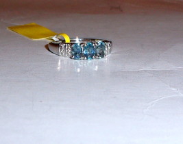 Kanchanaburi Blue Sapphire &amp; Diamond 3 Stone Ring, 925 Silver, Size 6, 0.91(Tcw) - £47.50 GBP