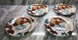 NEW Royal Norfolk Dinner Plate Set of 4 Stoneware 10.5”Fall Pumpkin Thanksgiving - £47.38 GBP