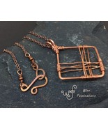 Handmade copper pendant necklace: square diamond frame cross wire wrapped - €21,39 EUR