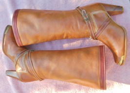 Vintage Zodiac USA Carmel Leather Western Boots TALL Rockabilly Diva women 6.5 - £59.95 GBP