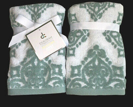 Deborah Connolly Fingertip Towels Bathroom Set of 2 Chenille Green Sculptured - £28.65 GBP