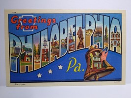 Philadelphia Postcard Large Letter Greeting From Pennsylvania Linen Curt Teich - £8.59 GBP