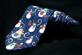 Yule Tie Greetings Men&#39;s Neck Tie Snowmen ⛄️ Blue Present  Christmas Holiday - £10.64 GBP