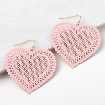 Plunder Earrings (new) AMORE - ADORABLE PINK HEART FILIGREE - 2&quot; (PPE2328) - $16.09