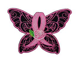 Awareness Ribbon Breast Cancer Butterfly 4 Embroidered Iron On Patch 3.8... - £8.68 GBP