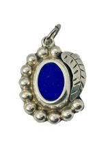 Vintage Mexico Sterling Silver Pendant 925 Feather Southwestern Blue Stone - £36.19 GBP