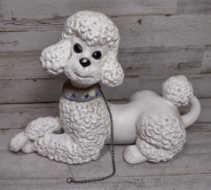 Vintage Atlantic Mold MCM Ceramic White Poodle Dog w/ Rhinestone Collar 1969 11&quot; - £14.81 GBP