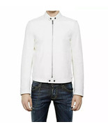 Lambskin Biker Motorcycle Soft Causal Men White Jacket Handmade Leather ... - €99,13 EUR+