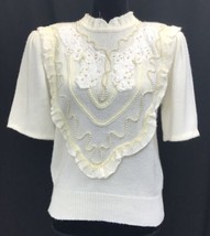 Jaclyn Smith Size M Off-white With Embellishments Short Sleeves - £14.12 GBP