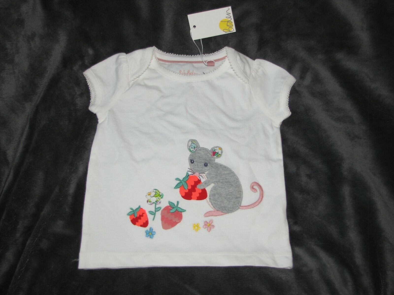 Baby Mini Boden Strawberry Mouse Applique Embellished T Shirt Girl 6-12 Clothes - $29.69