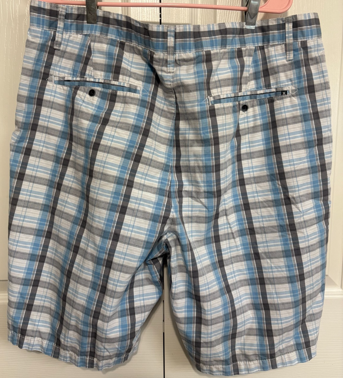Hurley Men's 38 Shorts Blue White Plaid Polyester Blend Pockets Zip Fly Item image 2