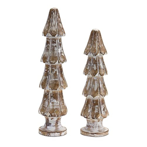 White Washed Wooden Pine Tree (Set of 2) - $61.42