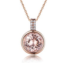 Fashion Design Genuine Morganite Gemstone 14K Rose Gold Diamond Chain Pe... - $391.99