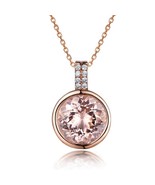 Fashion Design Genuine Morganite Gemstone 14K Rose Gold Diamond Chain Pe... - $391.99