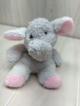 A&amp;A Plush small gray terrycloth elephant pink ears black check bow beanbag - £7.66 GBP