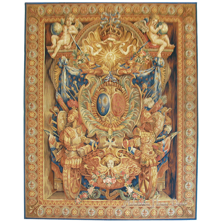 9'X12' HANDWOVEN AUBUSSON TAPESTRY WALL HANGING ROYAL CREST - $3,799.00