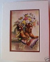 Love Me Love Not by Lisa Danielle Cowboy Boots Flowers Matted Print Fits... - $19.79