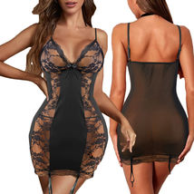  Women&#39;s Lace Sexy Lingerie Thong Set Deep-V Sleepwear Boudoir Outfit Nightdress - £6.22 GBP