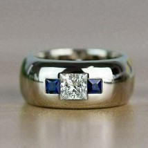 2Ct Princess Simulated Sapphire CZ Men&#39;s Three Stone Ring 925 Sterling Silver - £110.50 GBP