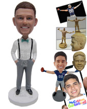 Personalized Bobblehead Best Man In Suspender With Both Hands In Pockets - Weddi - £72.96 GBP
