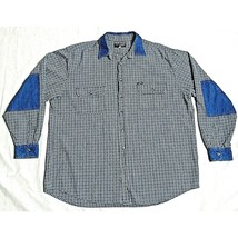 Vintage Plaid Elbow Patch Shirt Button Blue Long Sleeve Large Marciano Guess - £19.38 GBP