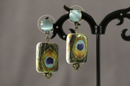 Modern Costume Jewelry PEACOCK Feather Design Beaded Pierced Earrings 1.... - $13.77