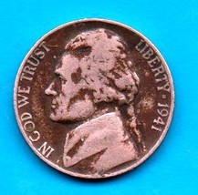 1941 D Jefferson Nickel - Circulated About XF - Heavy toning - $2.99