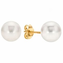 14K Yellow Gold Crystal Pearl White Push Back Stud Earrings 4mm-12mm - £23.80 GBP