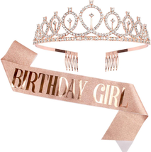 Birthday Crown, Didder Birthday Girl Sash &amp; Rhinestone Tiara Set, Birthd... - £10.69 GBP