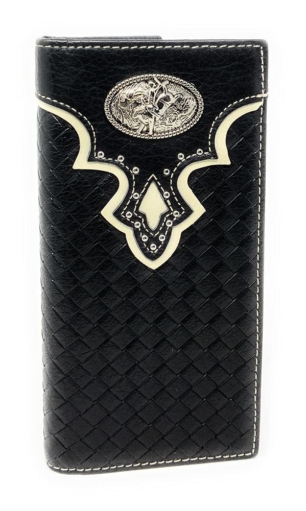 Western Genuine Leather Basketweave Rodeo Metal Concho Mens Long Bifold ...