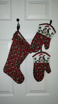 Set 2 Vintage Cow Oven Mitt quilted COW Christmas Kitchen Farm House &amp; Stocking - $27.84