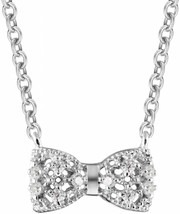 Bow Tie Sterling Silver Zircon Pendant Necklace For Women 18 inch Silver Chain - £58.15 GBP