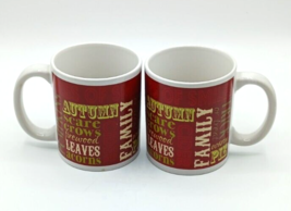 Set of 2 Fall Autumn Words Coffee Mugs Cups Pumpkins, Acorns, Warm Pie, Etc. - £15.86 GBP