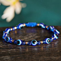 Fashion Rainbow Crystal Beads Blue Bracelet for Couple Men Women Adjust Rope Luc - £8.48 GBP