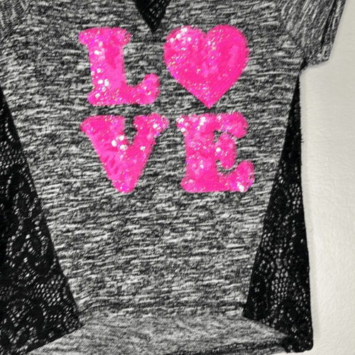 Primary image for Total Girl Sz. 7/8 Gray " Love" Pink Sequin Top. Soft, Pretty Details