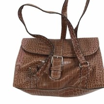 Vintage 90&#39;s Liz Claiborne Brown Shoulder Bag Crocodile Embossed Faux Leather - £10.08 GBP