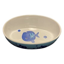 PetRageous Designs Oval Cat Bowl HandCrafted Stoneware Food Water Dish Blue Fish - £17.38 GBP