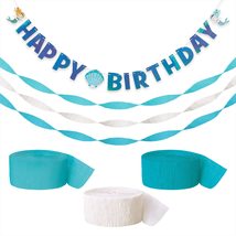 Mermaid Party Supplies - Happy Birthday Banner Garland With Teal and Whi... - $9.89