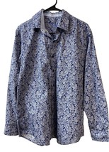 Fasso Ella Shirt Blue White Floral Button Up Collared Contrast Cuffs Mens M - £12.22 GBP